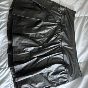 Aerie Black Faux Leather Skater Skirt